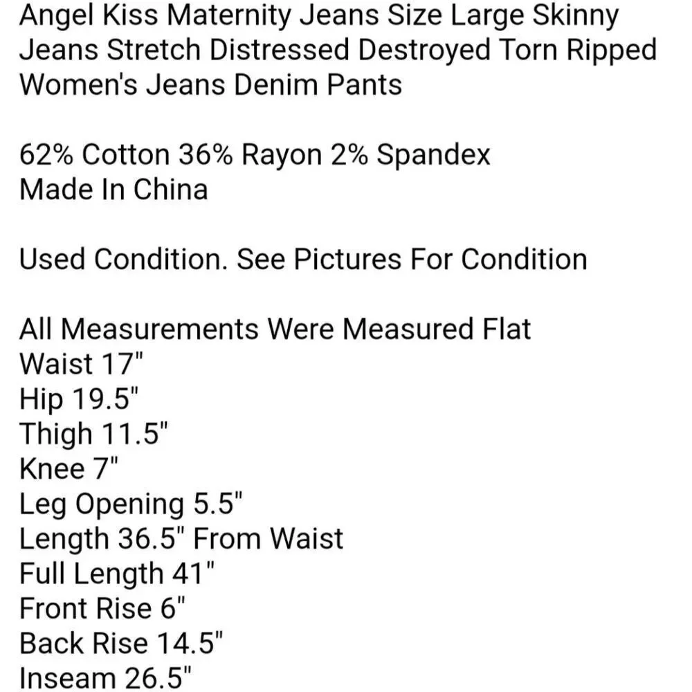 Angel Kiss Maternity Jeans Size Large Skinny Jeans Stretch Distressed Destroyed